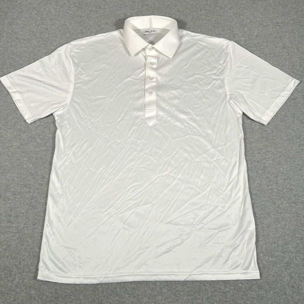 Collars & Co Polo Shirt Mens L White‎ Semi Spread Dress Collar NEW NWOT